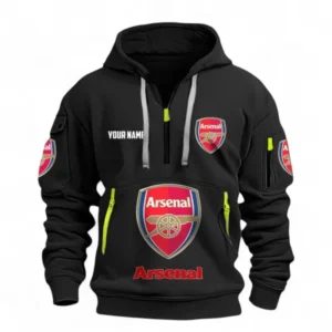 Arsenal Fans Gift Hoodie Half Zipper, All Over Print Hoodie Half Zipper For Sport Fan, Custom Name EPL116073125001-Black