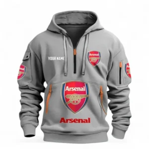 Arsenal Fans Gift Hoodie Half Zipper, All Over Print Hoodie Half Zipper For Sport Fan, Custom Name EPL116073125001-Grey