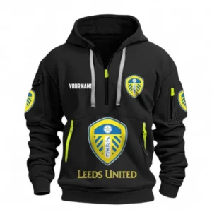 Leeds United Fans Gift Hoodie Half Zipper, All Over Print Hoodie Half Zipper For Sport Fan, Custom Name EPL116073125002-Black