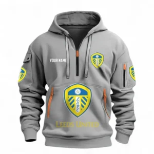 Leeds United Fans Gift Hoodie Half Zipper, All Over Print Hoodie Half Zipper For Sport Fan, Custom Name EPL116073125002-Grey