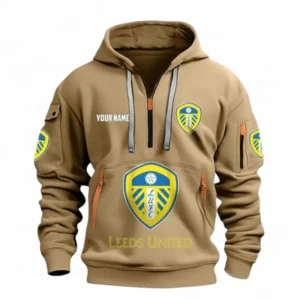 Leeds United Fans Gift Hoodie Half Zipper, All Over Print Hoodie Half Zipper For Sport Fan, Custom Name EPL116073125002-Khaki