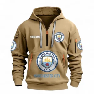 Manchester City Fans Gift Hoodie Half Zipper, All Over Print Hoodie Half Zipper For Sport Fan, Custom Name EPL116073125003-Khaki