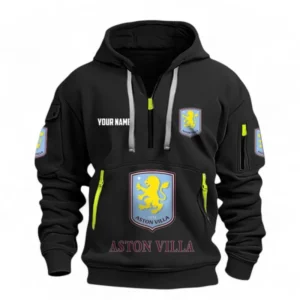 Aston Villa Fans Gift Hoodie Half Zipper, All Over Print Hoodie Half Zipper For Sport Fan, Custom Name EPL116073125005-Black