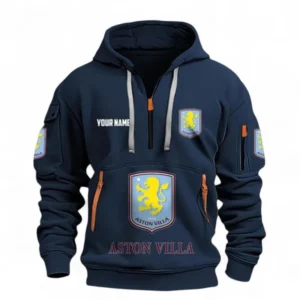 Aston Villa Fans Gift Hoodie Half Zipper, All Over Print Hoodie Half Zipper For Sport Fan, Custom Name EPL116073125005-Navy