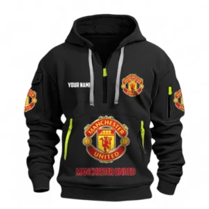 Manchester Utd Fans Gift Hoodie Half Zipper, All Over Print Hoodie Half Zipper For Sport Fan, Custom Name EPL116073125006-Black