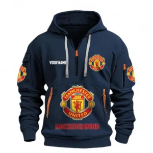 Manchester Utd Fans Gift Hoodie Half Zipper, All Over Print Hoodie Half Zipper For Sport Fan, Custom Name EPL116073125006-Navy
