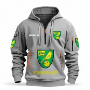 Norwich City Fans Gift Hoodie Half Zipper, All Over Print Hoodie Half Zipper For Sport Fan, Custom Name EPL116073125016-Grey