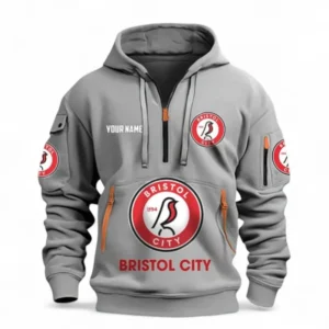Bristol City Fans Gift Hoodie Half Zipper, All Over Print Hoodie Half Zipper For Sport Fan, Custom Name EPL116073125017-Grey