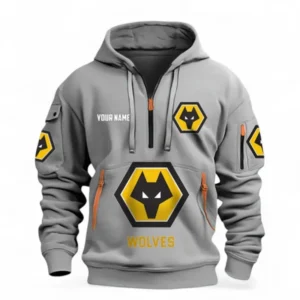 Wolverhampton Fans Gift Hoodie Half Zipper, All Over Print Hoodie Half Zipper For Sport Fan, Custom Name EPL116073125018-Grey