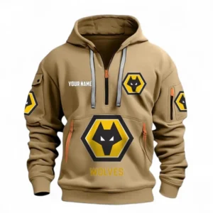 Wolverhampton Fans Gift Hoodie Half Zipper, All Over Print Hoodie Half Zipper For Sport Fan, Custom Name EPL116073125018-Khaki