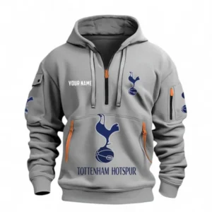 Tottenham Hotspur Fans Gift Hoodie Half Zipper, All Over Print Hoodie Half Zipper For Sport Fan, Custom Name EPL116073125025-Grey