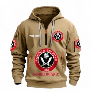 Sheffield United Fans Gift Hoodie Half Zipper, All Over Print Hoodie Half Zipper For Sport Fan, Custom Name EPL116073125026-Khaki