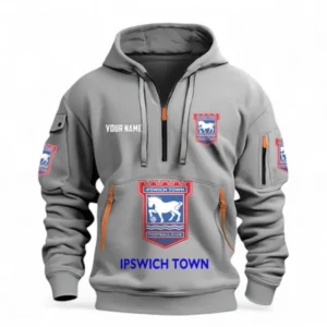 Ipswich Town Fans Gift Hoodie Half Zipper, All Over Print Hoodie Half Zipper For Sport Fan, Custom Name EPL116073125028-Grey