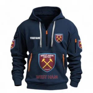 West Ham United Fans Gift Hoodie Half Zipper, All Over Print Hoodie Half Zipper For Sport Fan, Custom Name EPL116073125031-Navy