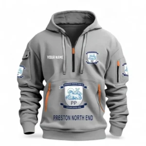Preston North End Fans Gift Hoodie Half Zipper, All Over Print Hoodie Half Zipper For Sport Fan, Custom Name EPL116073125032-Grey