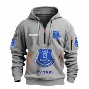 Everton Fans Gift Hoodie Half Zipper, All Over Print Hoodie Half Zipper For Sport Fan, Custom Name EPL116073125035-Grey