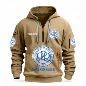 Queens Park Rangers Fans Gift Hoodie Half Zipper, All Over Print Hoodie Half Zipper For Sport Fan, Custom Name EPL116073125036-Khaki