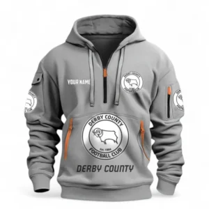 Derby County Fans Gift Hoodie Half Zipper, All Over Print Hoodie Half Zipper For Sport Fan, Custom Name EPL116073125037-Grey
