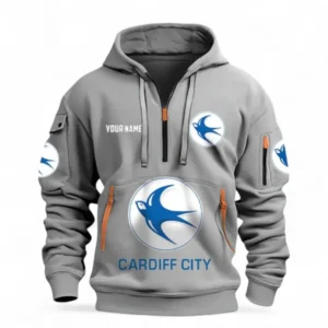 Cardiff City Fans Gift Hoodie Half Zipper, All Over Print Hoodie Half Zipper For Sport Fan, Custom Name EPL116073125038-Grey