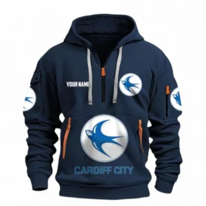 Cardiff City Fans Gift Hoodie Half Zipper, All Over Print Hoodie Half Zipper For Sport Fan, Custom Name EPL116073125038-Navy