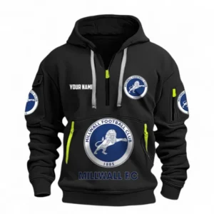 Millwall Fans Gift Hoodie Half Zipper, All Over Print Hoodie Half Zipper For Sport Fan, Custom Name EPL116073125040-Black