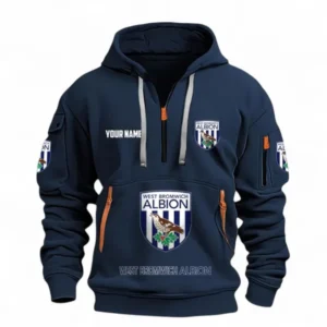 West Bromwich Albion Fans Gift Hoodie Half Zipper, All Over Print Hoodie Half Zipper For Sport Fan, Custom Name EPL116073125043-Navy