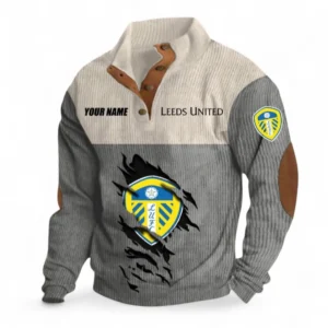 Leeds United Fans Gift Men's Stand Up Collar Base Shirt, All Over Print Men's Stand Up Collar Base Shirt For Sport Fan, Custom Name EPL117073125223-Gray