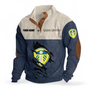 Leeds United Fans Gift Men's Stand Up Collar Base Shirt, All Over Print Men's Stand Up Collar Base Shirt For Sport Fan, Custom Name EPL117073125223-Navy Blue