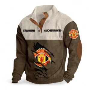 Manchester Utd Fans Gift Men's Stand Up Collar Base Shirt, All Over Print Men's Stand Up Collar Base Shirt For Sport Fan, Custom Name EPL117073125224-Brown