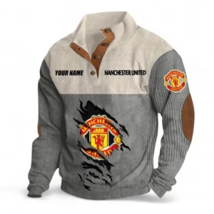 Manchester Utd Fans Gift Men's Stand Up Collar Base Shirt, All Over Print Men's Stand Up Collar Base Shirt For Sport Fan, Custom Name EPL117073125224-Gray
