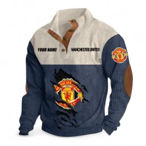 Manchester Utd Fans Gift Men's Stand Up Collar Base Shirt, All Over Print Men's Stand Up Collar Base Shirt For Sport Fan, Custom Name EPL117073125224-Navy Blue