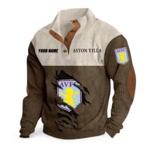 Aston Villa Fans Gift Men's Stand Up Collar Base Shirt, All Over Print Men's Stand Up Collar Base Shirt For Sport Fan, Custom Name EPL117073125229-Brown