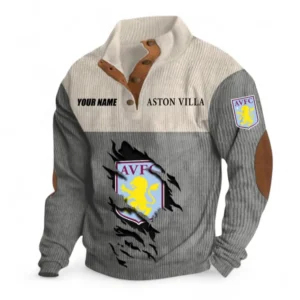 Aston Villa Fans Gift Men's Stand Up Collar Base Shirt, All Over Print Men's Stand Up Collar Base Shirt For Sport Fan, Custom Name EPL117073125229-Gray