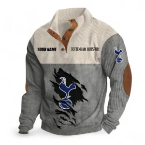 Tottenham Hotspur Fans Gift Men's Stand Up Collar Base Shirt, All Over Print Men's Stand Up Collar Base Shirt For Sport Fan, Custom Name EPL117073125231-Gray