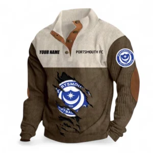 Portsmouth Fans Gift Men's Stand Up Collar Base Shirt, All Over Print Men's Stand Up Collar Base Shirt For Sport Fan, Custom Name EPL117073125232-Brown