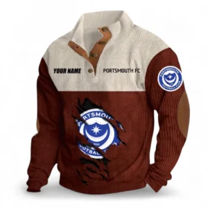 Portsmouth Fans Gift Men's Stand Up Collar Base Shirt, All Over Print Men's Stand Up Collar Base Shirt For Sport Fan, Custom Name EPL117073125232-Dark Red