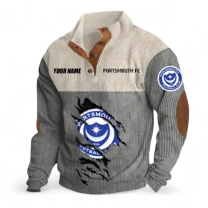 Portsmouth Fans Gift Men's Stand Up Collar Base Shirt, All Over Print Men's Stand Up Collar Base Shirt For Sport Fan, Custom Name EPL117073125232-Gray