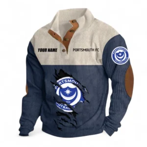 Portsmouth Fans Gift Men's Stand Up Collar Base Shirt, All Over Print Men's Stand Up Collar Base Shirt For Sport Fan, Custom Name EPL117073125232-Navy Blue