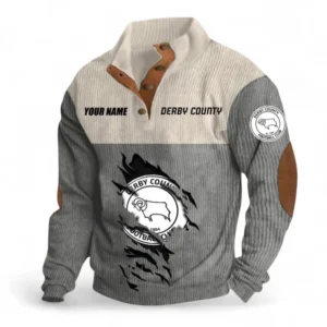 Derby County Fans Gift Men's Stand Up Collar Base Shirt, All Over Print Men's Stand Up Collar Base Shirt For Sport Fan, Custom Name EPL117073125233-Gray