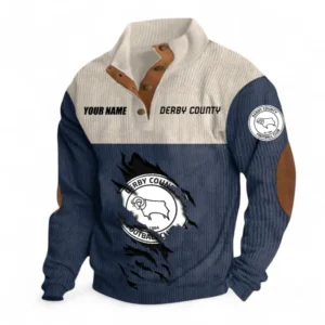 Derby County Fans Gift Men's Stand Up Collar Base Shirt, All Over Print Men's Stand Up Collar Base Shirt For Sport Fan, Custom Name EPL117073125233-Navy Blue