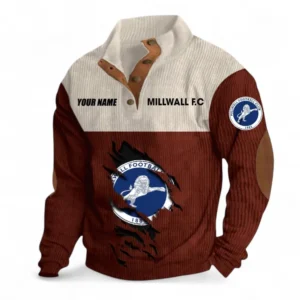 Millwall Fans Gift Men's Stand Up Collar Base Shirt, All Over Print Men's Stand Up Collar Base Shirt For Sport Fan, Custom Name EPL117073125234-Dark Red