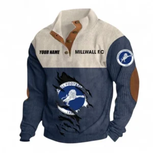 Millwall Fans Gift Men's Stand Up Collar Base Shirt, All Over Print Men's Stand Up Collar Base Shirt For Sport Fan, Custom Name EPL117073125234-Navy Blue
