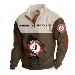 Bristol City Fans Gift Men's Stand Up Collar Base Shirt, All Over Print Men's Stand Up Collar Base Shirt For Sport Fan, Custom Name EPL117073125235-Brown