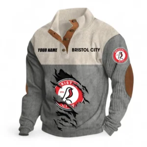 Bristol City Fans Gift Men's Stand Up Collar Base Shirt, All Over Print Men's Stand Up Collar Base Shirt For Sport Fan, Custom Name EPL117073125235-Gray