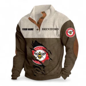 Brentford Fans Gift Men's Stand Up Collar Base Shirt, All Over Print Men's Stand Up Collar Base Shirt For Sport Fan, Custom Name EPL117073125238-Brown
