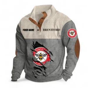 Brentford Fans Gift Men's Stand Up Collar Base Shirt, All Over Print Men's Stand Up Collar Base Shirt For Sport Fan, Custom Name EPL117073125238-Gray