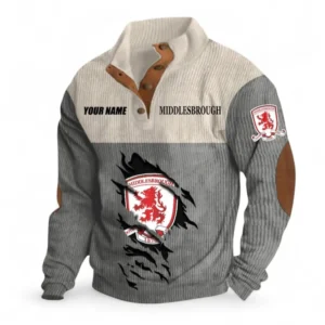 Middlesbrough Fans Gift Men's Stand Up Collar Base Shirt, All Over Print Men's Stand Up Collar Base Shirt For Sport Fan, Custom Name EPL117073125247-Gray