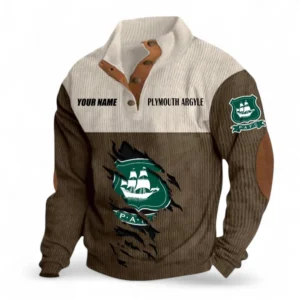 Plymouth Argyle Fans Gift Men's Stand Up Collar Base Shirt, All Over Print Men's Stand Up Collar Base Shirt For Sport Fan, Custom Name EPL117073125249-Brown