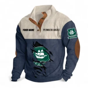 Plymouth Argyle Fans Gift Men's Stand Up Collar Base Shirt, All Over Print Men's Stand Up Collar Base Shirt For Sport Fan, Custom Name EPL117073125249-Navy Blue