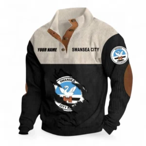 Swansea City Fans Gift Men's Stand Up Collar Base Shirt, All Over Print Men's Stand Up Collar Base Shirt For Sport Fan, Custom Name EPL117073125255-Black